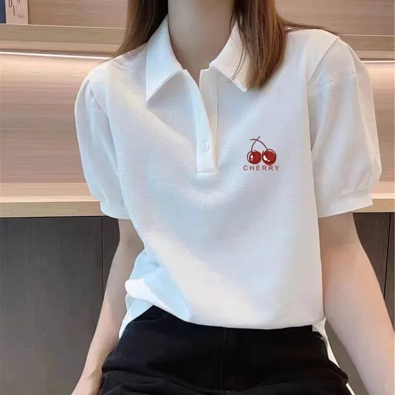 Graphic Women's Polo Female Tee Summer Outfit Harajuku Fashion Y2k Clothes Japanese Vintage Sale Korea Basic Pulovers T-shirts
