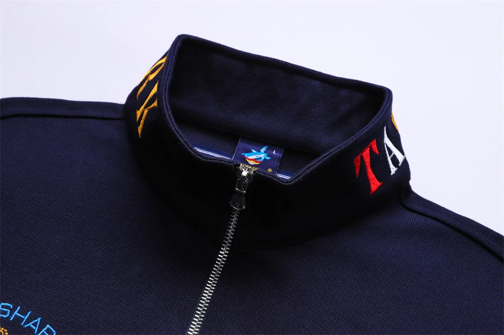 TACE&SHARK Fashion Men‘s Shark Embroidery Long Sleeve Polo Shirt Cotton Casual Wear Business Solid Color Tops