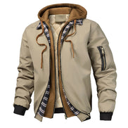 Beige jacket with plaid lining and brown accents on a white background