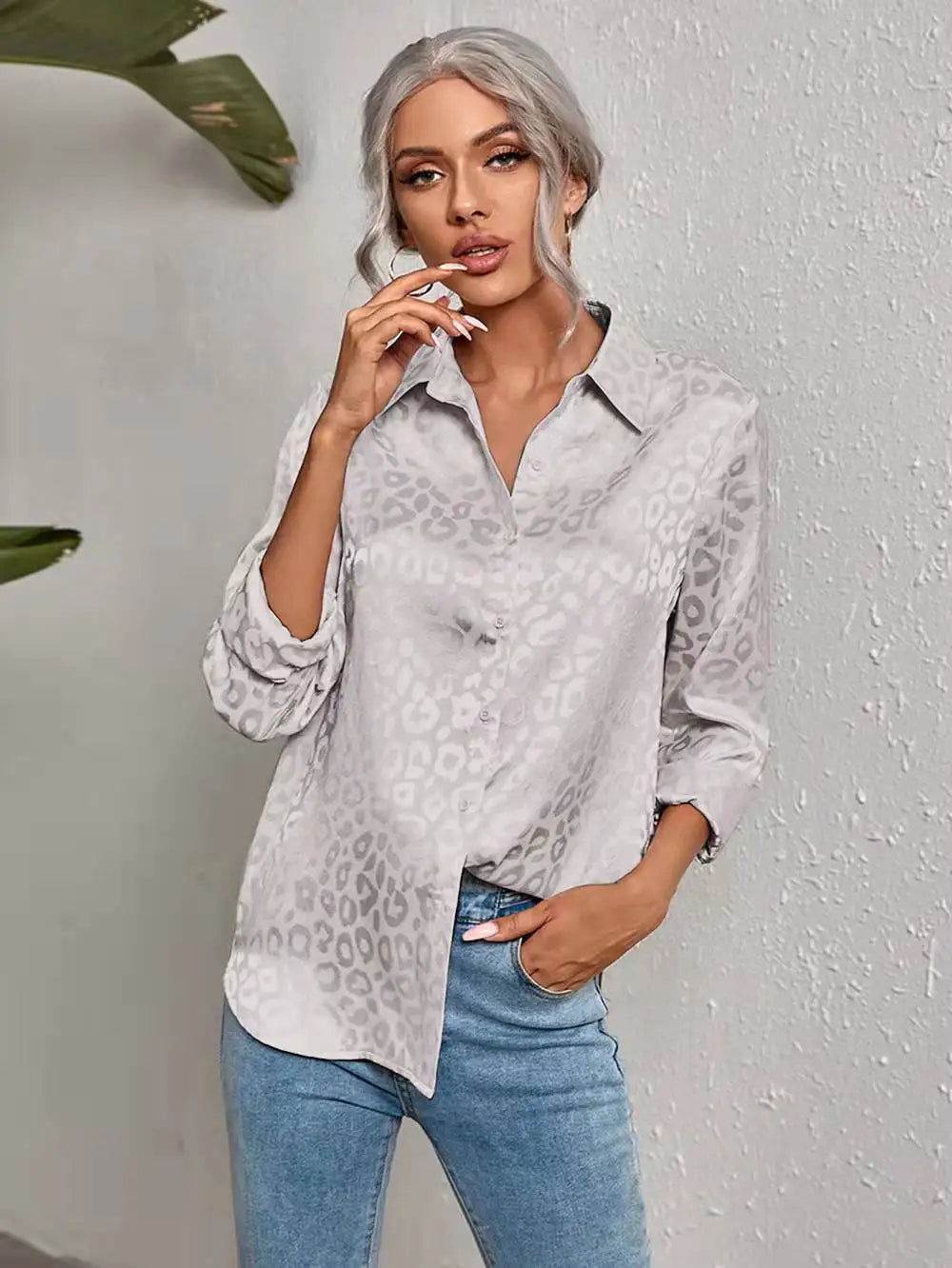Women Leopard Print Luxury Blouse Spring Summer Long Sleeve Lapen Vintage Button Up Shirt Office Lady Satin Tunics Harajuku Top