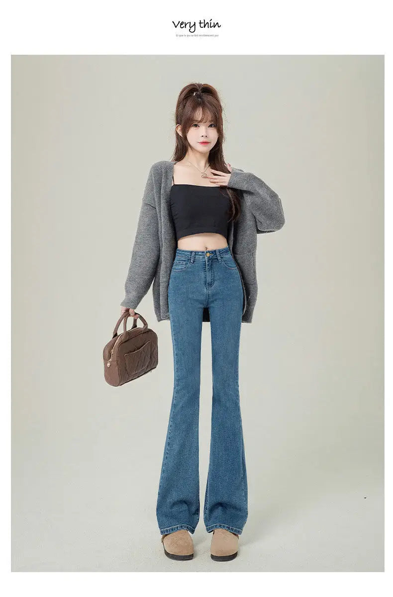 Versatile high-waisted flared jeans for women2024New slim-fit horsehair pants with a niche fashion sense in vintage blue