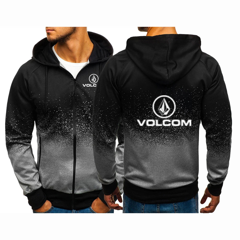 2025 Trendy Zipper Hoodies Spring And Autumn Man's New Gradient Color Hooded Coat VOLCOM Print Streetwear Jacket