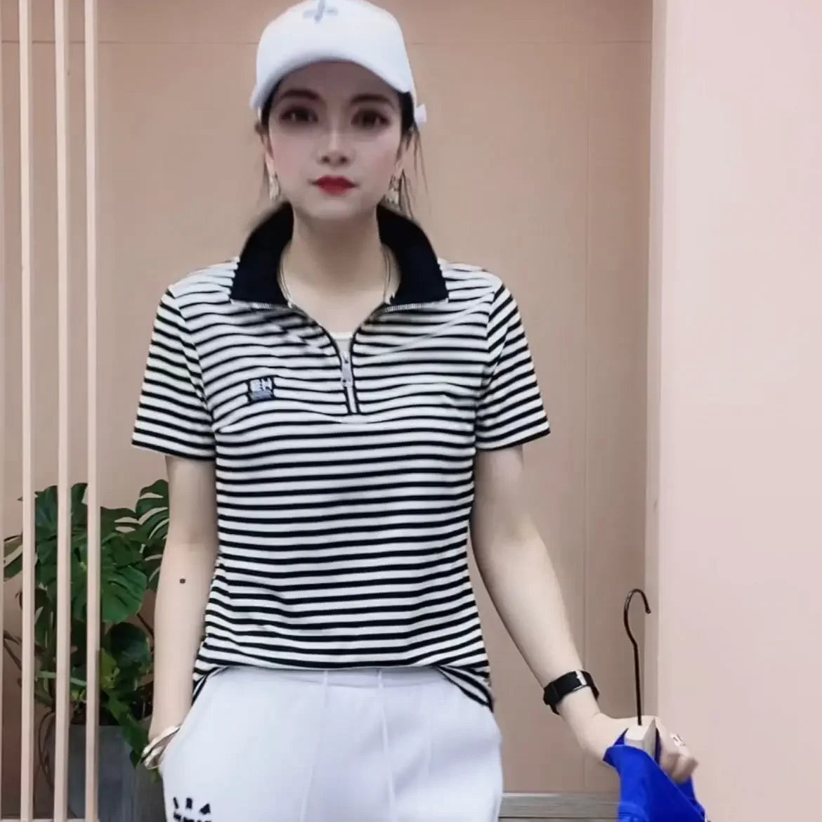 T-shirt Woman Short Sleeve Tee Clothing Green Polo Neck Shirts for Women Tops White Korean Style Polyester Luxury High Quality V