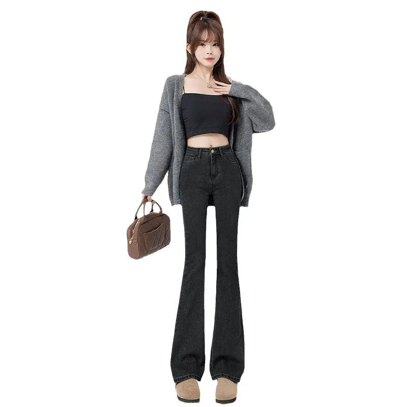 Versatile high-waisted flared jeans for women2024New slim-fit horsehair pants with a niche fashion sense in vintage blue