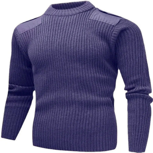 Blue ribbed sweater on a white background