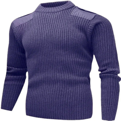 Blue ribbed sweater on a white background