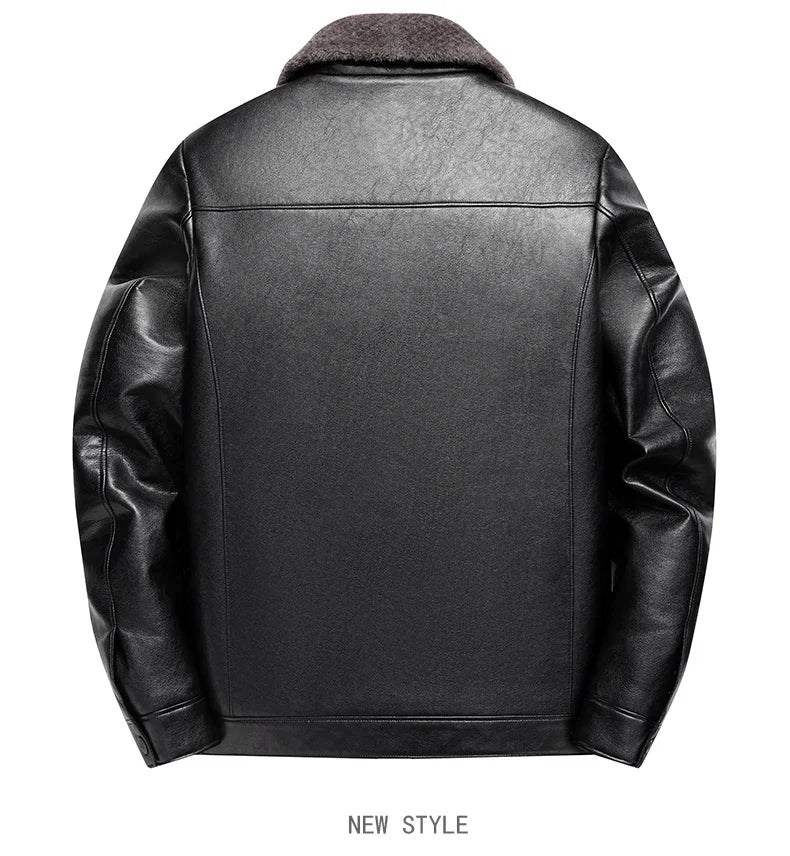 Add Fleece and Thickening Winter Dad Leather Jacket for Middle-aged Grandpa Fur Collar Middle-aged Men's Coat for Warmth