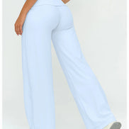 Light blue wide-leg pants worn by a person on a white background