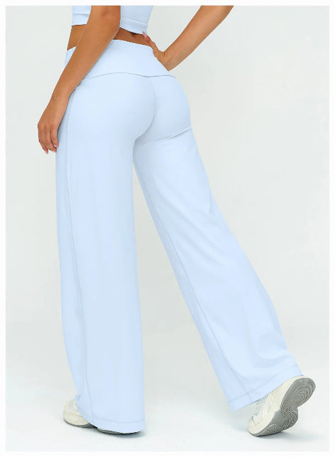 Light blue wide-leg pants worn by a person on a white background
