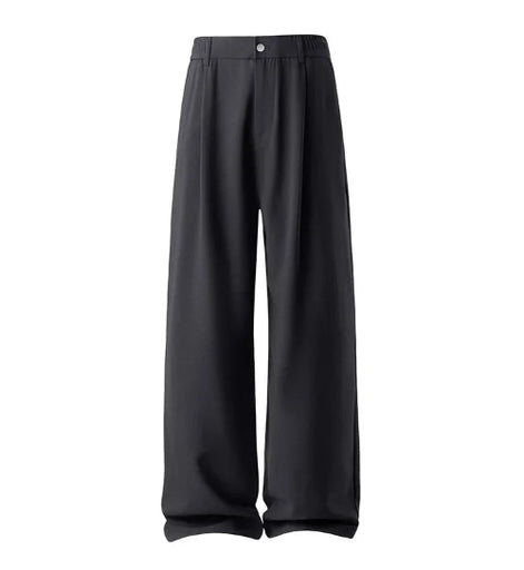 Black wide-leg cropped pants with an elastic waistband and a single button closure, shown against a plain white background.