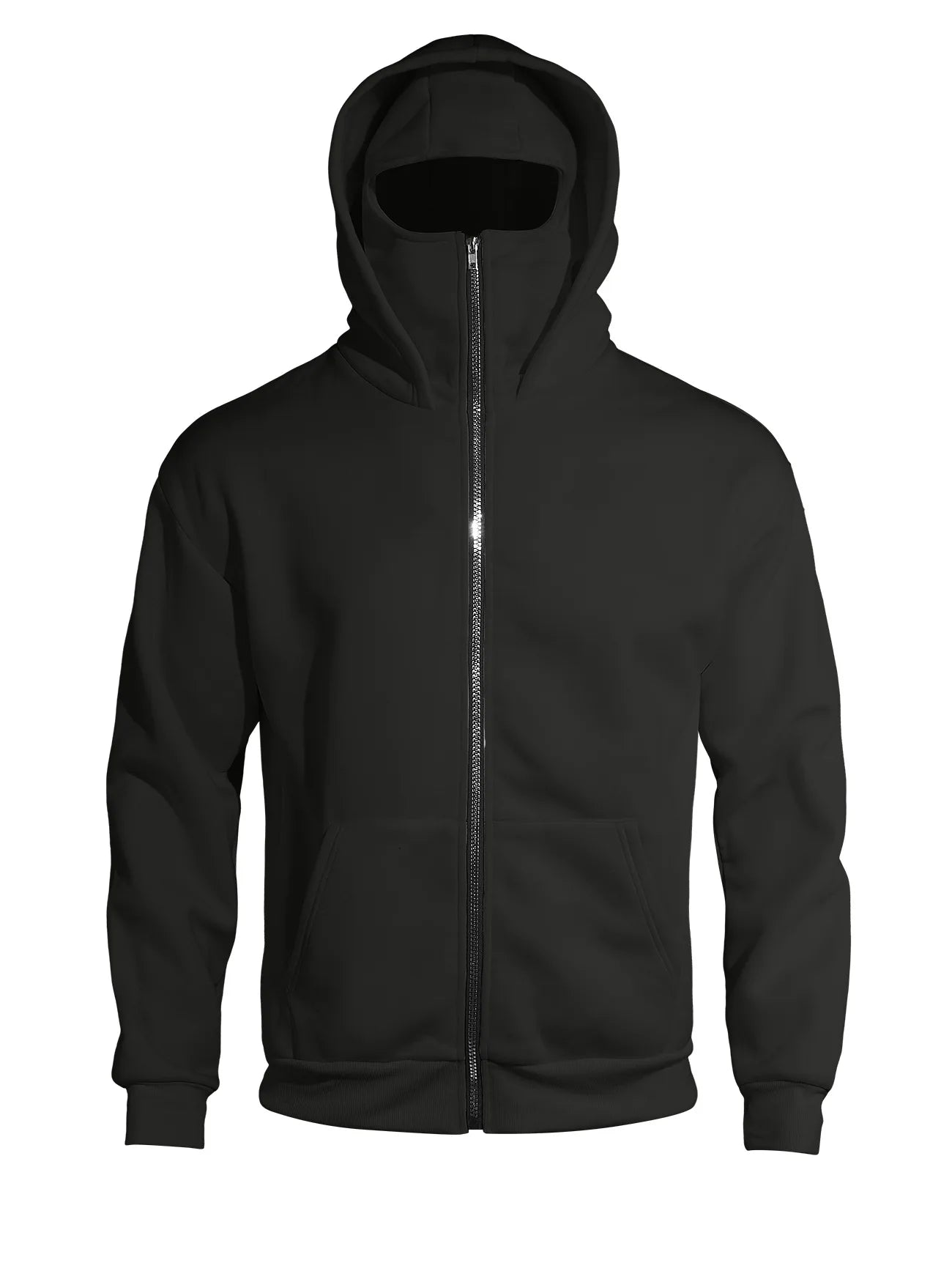 Men's Full Zip Hoodie with Built-in Face Mask Balaclava Techwear Sweatshirt with Crossbody Strap Tactical Streetwear Top