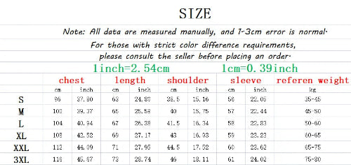 Women's faux leather jacket size chart for S–3XL showing chest, length, shoulder and sleeve measurements in centimeters and inches, plus reference weight in kilograms⠋