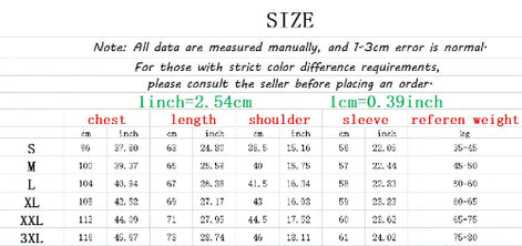 Women's faux leather jacket size chart for S–3XL showing chest, length, shoulder and sleeve measurements in centimeters and inches, plus reference weight in kilograms⠋