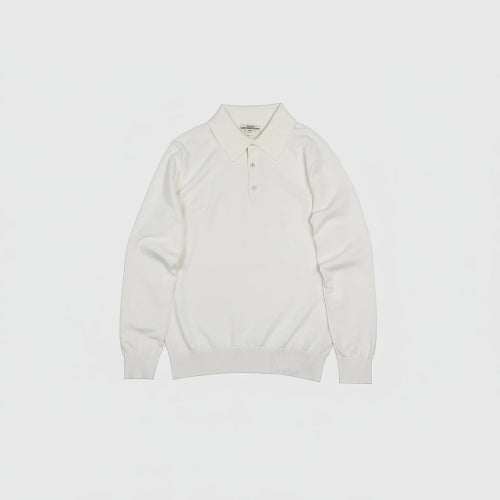 White long-sleeve polo shirt on a white background