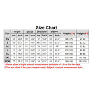 Size chart for clothing measurements in centimeters and inches on a white background