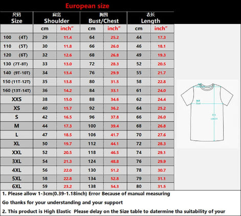 Size chart for shirts with measurements in centimeters and inches.