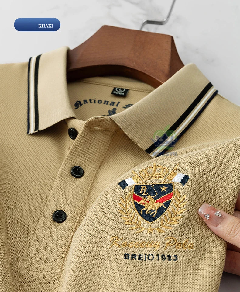 Classics Shield Badge Embroidery Polo Shirt Men Summer Thin Breathable Lapel Short-Sleeved Tops Golf Shirt Male Brand Clothing