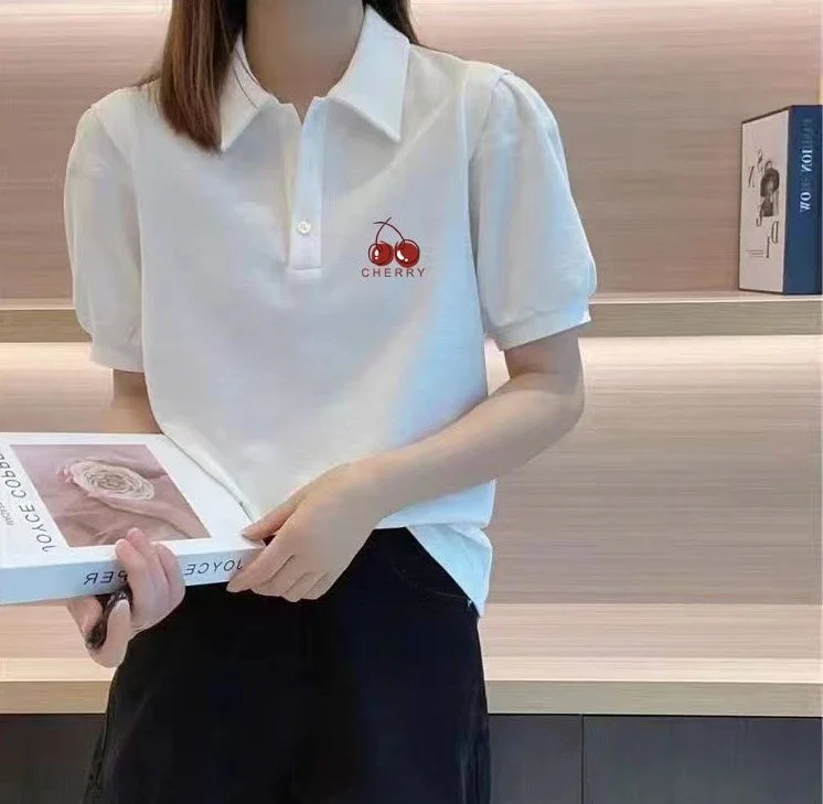Graphic Women's Polo Female Tee Summer Outfit Harajuku Fashion Y2k Clothes Japanese Vintage Sale Korea Basic Pulovers T-shirts