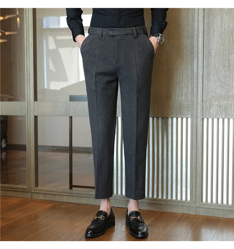 2025 Autumn and Winter Coffee Stretchable Waist Thickened Brushed Casual Pants for Men,multi-color Thick Men's Woolen Suit Pants