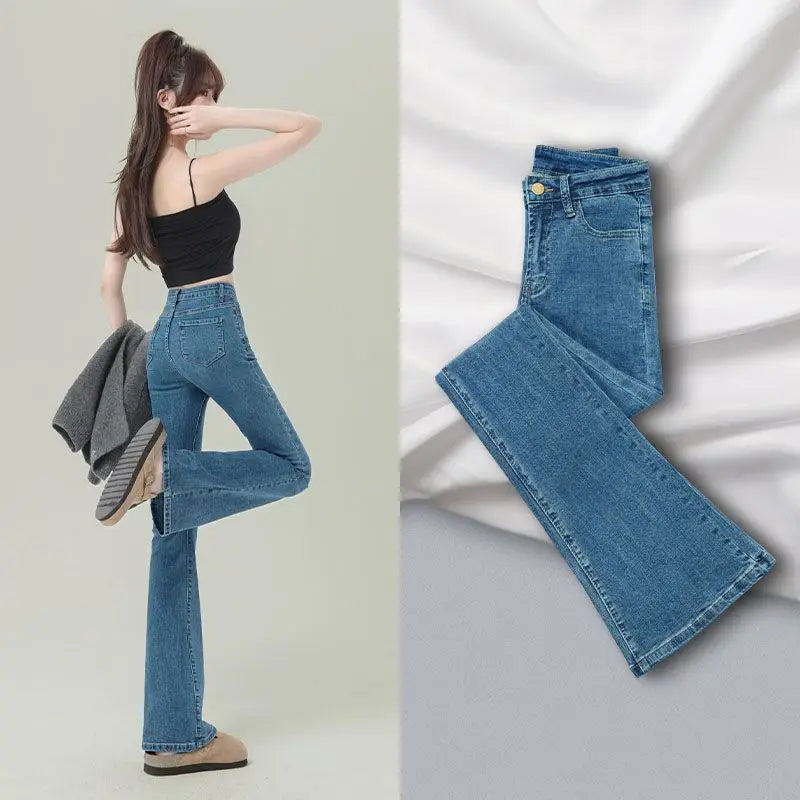 Versatile high-waisted flared jeans for women2024New slim-fit horsehair pants with a niche fashion sense in vintage blue
