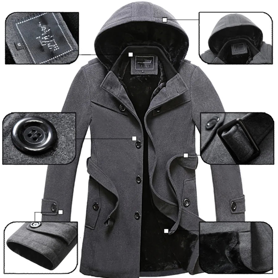 New Winter Trench Coat Men Fashion Long Overcoat Male Hot Sale Woollen Ootwear Thick Men's Clothing Size 4XL Wool Jackets