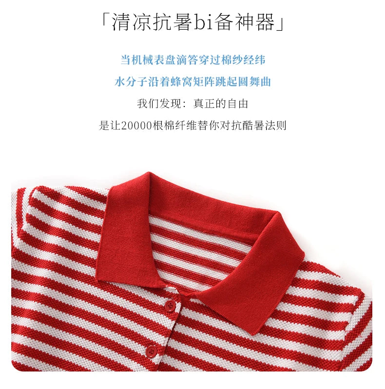 WinvyNee Summer T-shirts Women 100% Cotton Striped Tops Women Clother Polo Short Sleeve Buttons Casual Basic Pullover ZA1102004