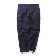 Navy blue cargo pants shown flat from the front.