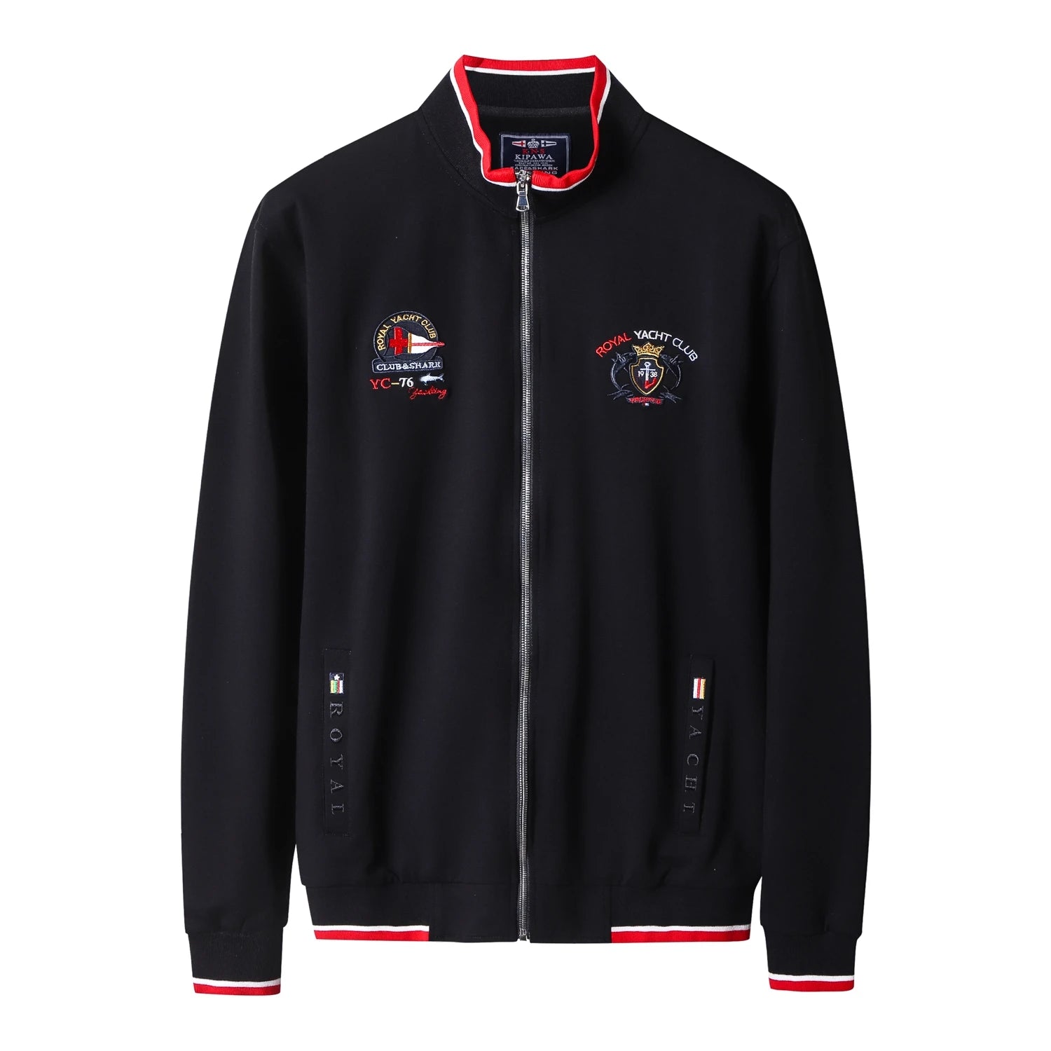 TACE&SHARK Fashion Casual White Military Jacket Coat Stand Collar Zipper Jackets Men Brand Embroidery Outerwear Clothing