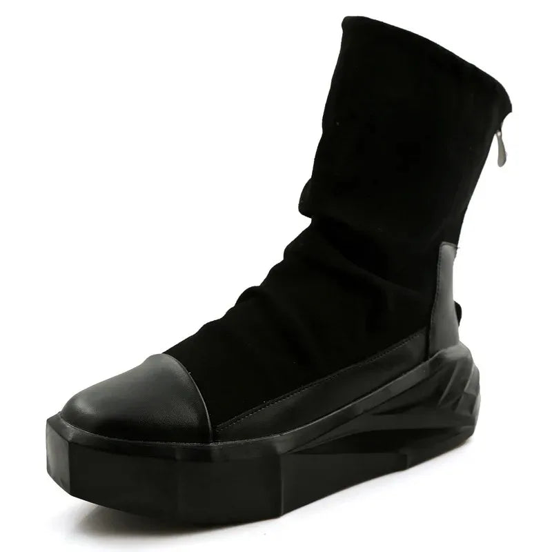 Men 6 cm Height Increasing Platform Boots Back Zip Leather Shoes Male Mixed Colors Y3 High Top Black White Men's Boots