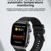 Smartwatch with temperature monitoring feature on a light gray background