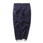 Navy blue cargo pants shown flat from the front.