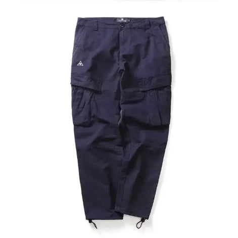 Navy blue cargo pants shown flat from the front.