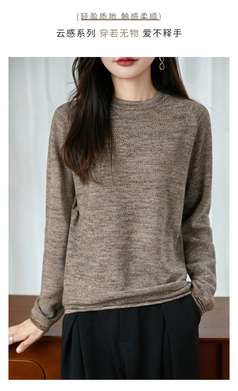 100% pure cotton women's knitted sweater casual round neck pullover for autumn and winter new women's top loose and hot selling