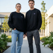 A black crewneck sweatshirt with the word 'Dime.' printed in white serif font on the left chest, displayed against a solid white background.