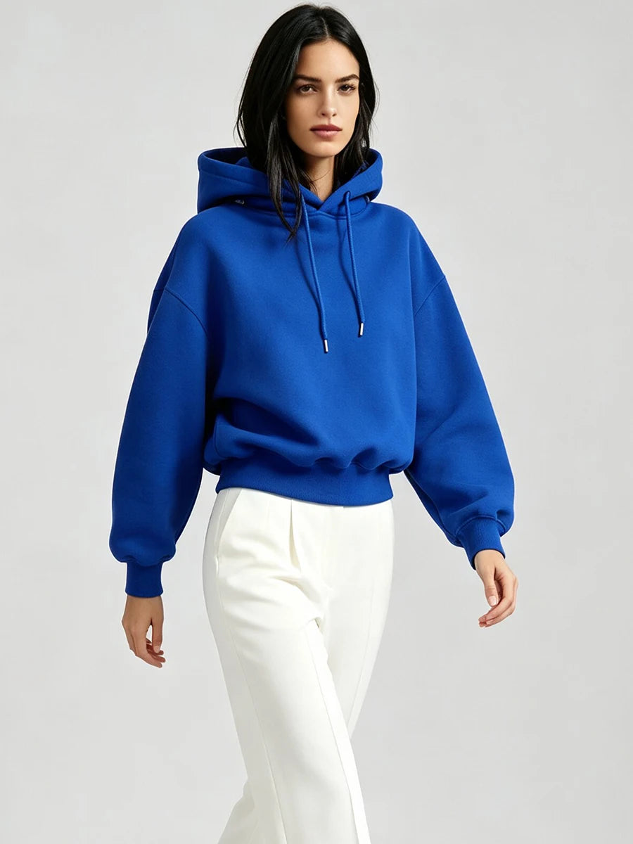 LIMO Women Hoodie Drawstring Pullover Long Sleeve Cuffed Hem Loose Oversized Casual  Lined Daily Basic Sweatshirt Tops