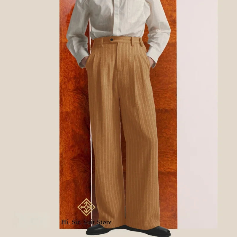Men's Striped Dress Pants Old Money Wide Leg Baggy Pleated Casual Pinstriped Trousers Loose Fit Elastic Waist Vintage Slacks