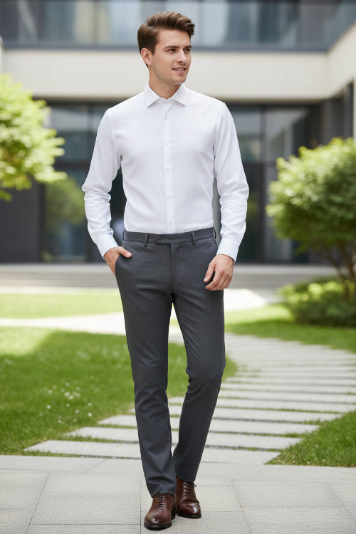 Embroidered French Cufflinks Men's Dress Shirt with Collar Pins - Big Collar