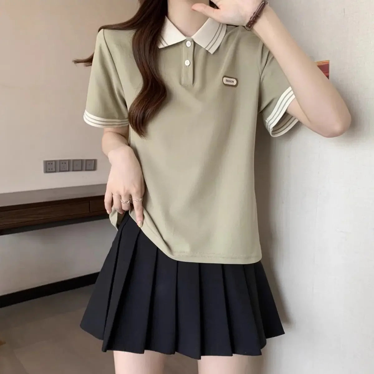 Baggy Female Tee Women's Polo Short Sleeve T-shirt Korean Clothing Youthful Elegant in Trend 2025 Sales Youth Aesthetic T-shirts