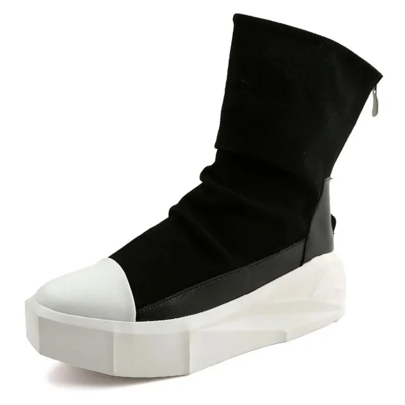 Men 6 cm Height Increasing Platform Boots Back Zip Leather Shoes Male Mixed Colors Y3 High Top Black White Men's Boots