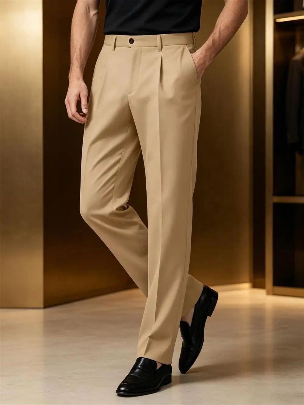 Men's Premium Pleated Wide-Leg Dress Pants Versatile Formal Casual Trousers Chinos Business Daily Office Banquet Wedding Summer