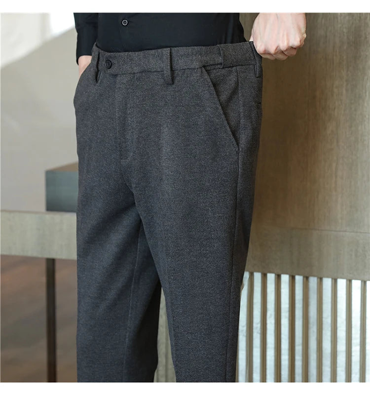 2025 Autumn and Winter Coffee Stretchable Waist Thickened Brushed Casual Pants for Men,multi-color Thick Men's Woolen Suit Pants