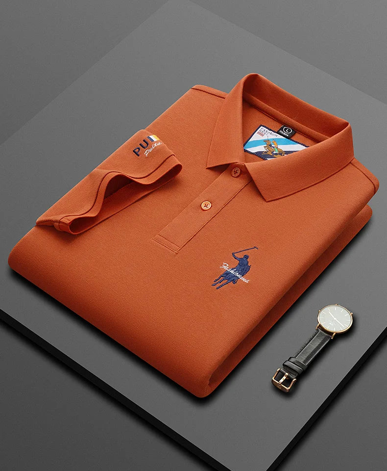 Luxury Embroidery Men's Polo Shirt Summer Thin Breathable 100%Cotton Black Navy Blue Lapel Short-Sleeved Tops Brand Clothing