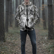 Hoodie with wolf design on a white background