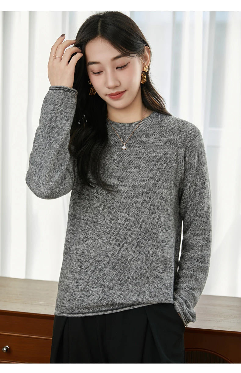 100% pure cotton women's knitted sweater casual round neck pullover for autumn and winter new women's top loose and hot selling