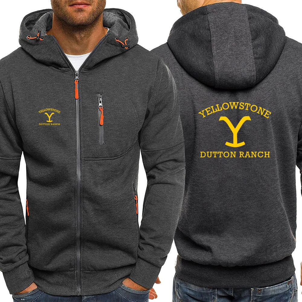 2026 Yellowstone Dutton Ranch Spring And Autumn Men's New Three-color Zipper Hoodie Slim Daily Simple Sweatshirts