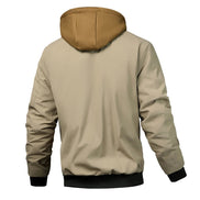 Beige hoodie with brown hood on a white background