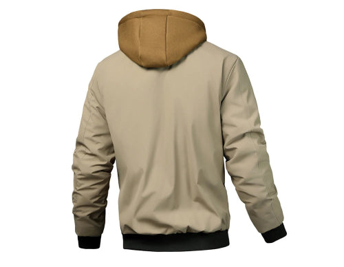 Beige hoodie with brown hood on a white background