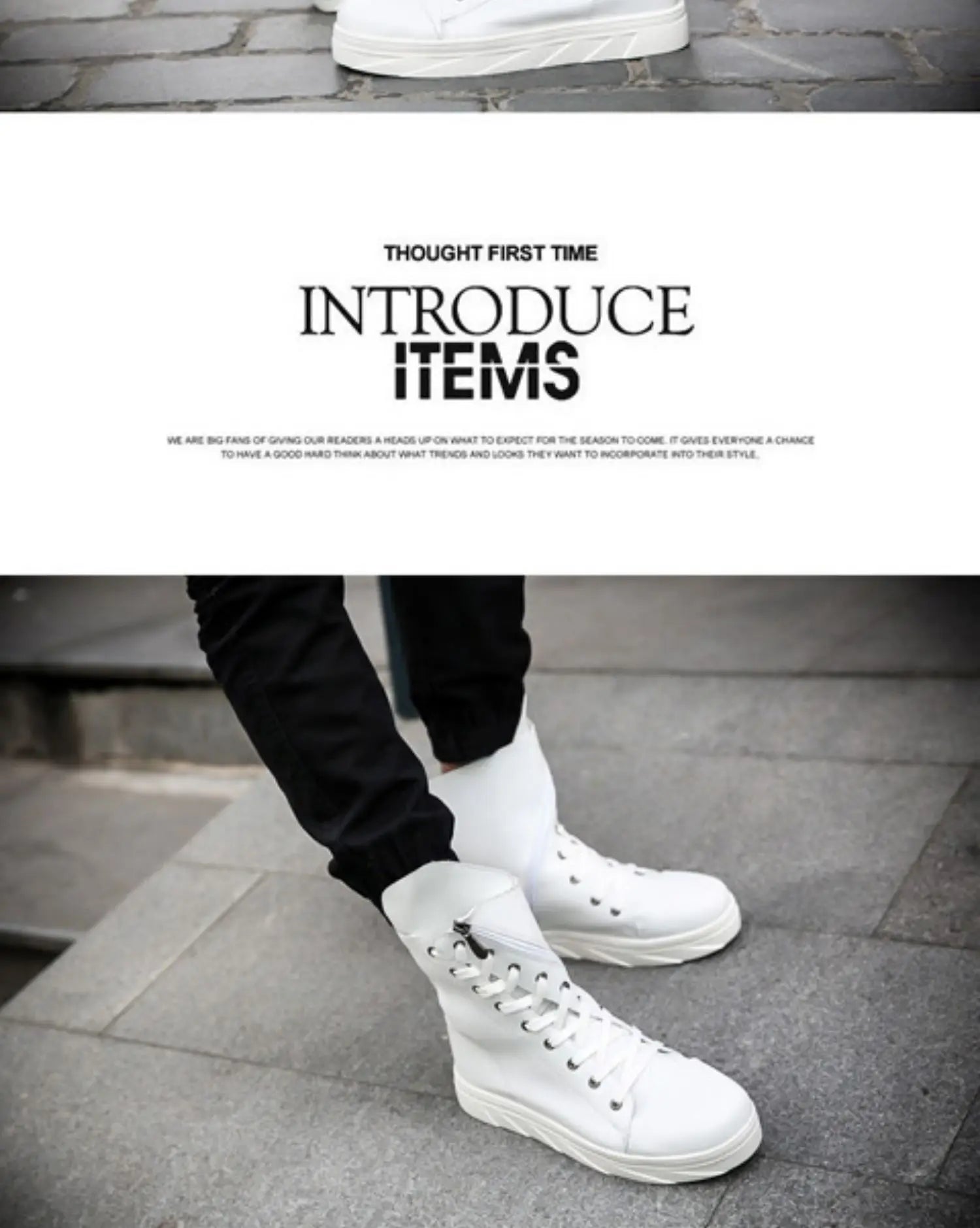 Men 6 cm Height Increasing Platform Boots Back Zip Leather Shoes Male Mixed Colors Y3 High Top Black White Men's Boots