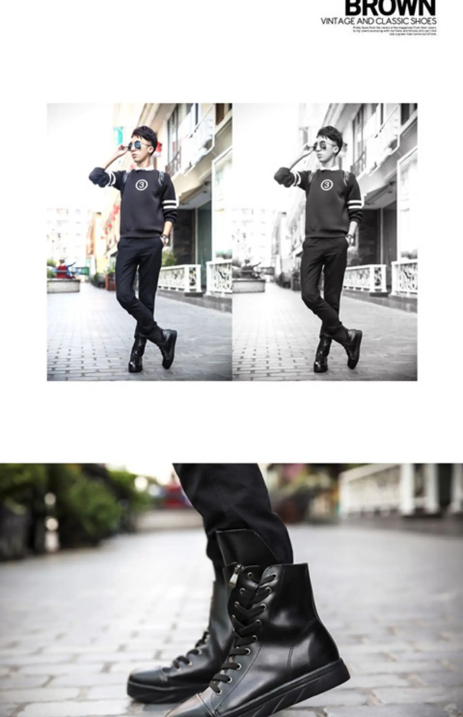 Men 6 cm Height Increasing Platform Boots Back Zip Leather Shoes Male Mixed Colors Y3 High Top Black White Men's Boots