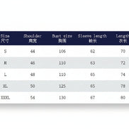 Size chart for clothing with measurements in centimeters on a blue background